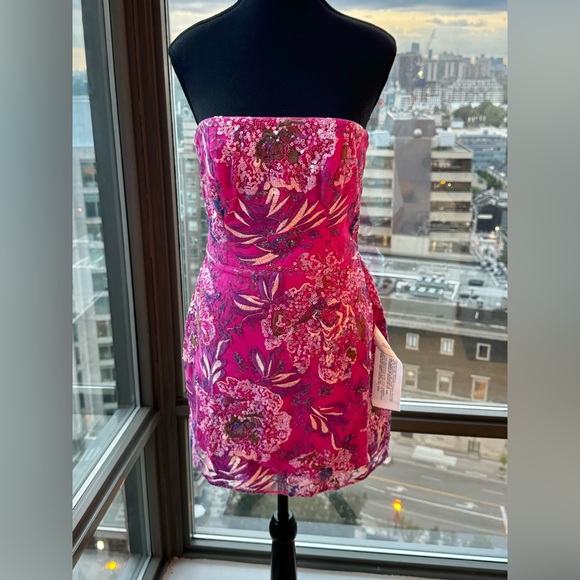 🆕 DRESS THE POPULATION 🧿 NWT Camilla Sequin Floral Strapless Mini Dress - Sz M - Picture 9 of 16